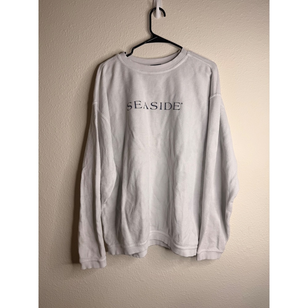The Seaside Style Corded Sweatshirt Womens Large White Ribbed Coastal Pullover